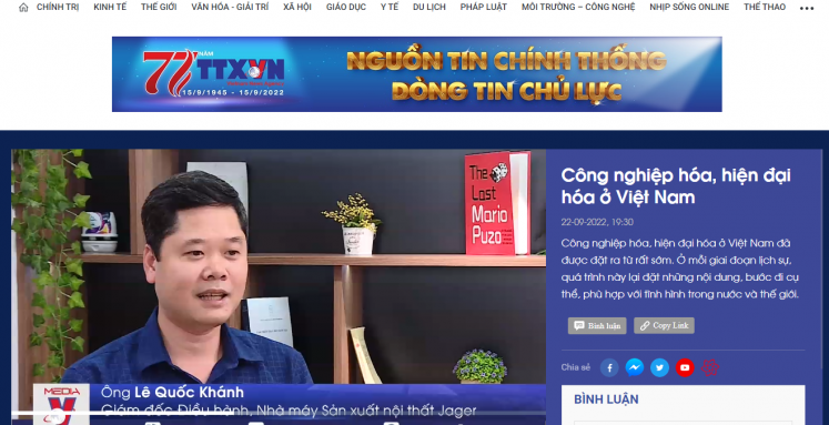 TTXVN-VNEWS: CÔNG NGHIỆP HÓA, HIỆN ĐẠI HÓA Ở VIỆT NAM - Nhà máy sản xuất Nội thất cao cấp Jager